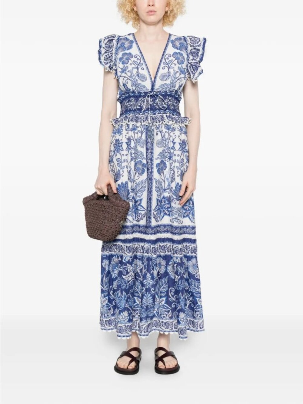 FARM RIO Shell Garden Maxi Dress Blue Motif Size Medium NWT - Picture 1 of 9